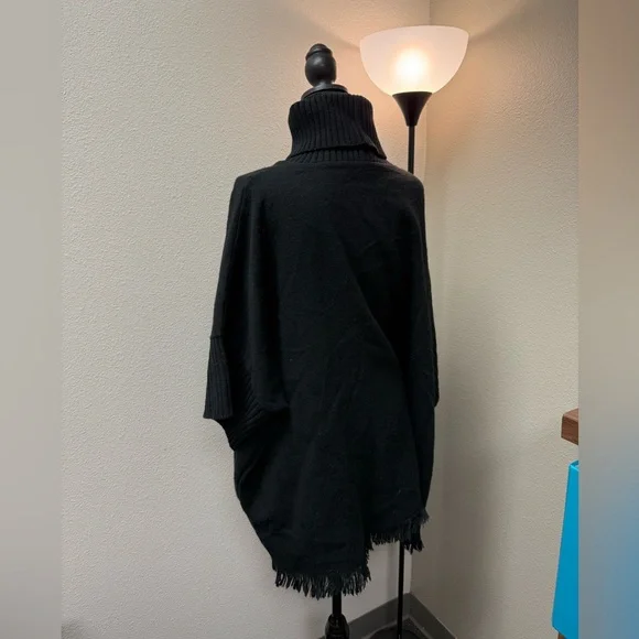Sonoma Black Poncho Type Sweater with a cozy turtleneck and fringe detailing. - Picture 3 of 8